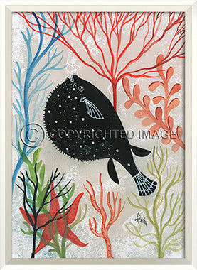 Sea Creature Silhouette Puffer Fish - By the Sea Beach Decor