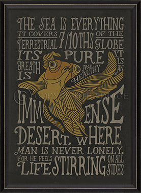 Coastal Poster Swimming Fish Black Framed Art - By the Sea Beach Decor