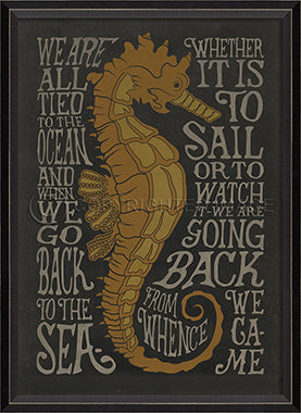 Coastal Poster Seahorse Black Framed Artwork - By the Sea Beach Decor