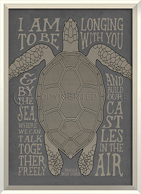 Coastal Poster Turtle Gray Framed Art - By the Sea Beach Decor