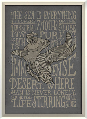 Coastal Poster Swimming Fish Gray Framed Art - By the Sea Beach Decor