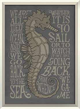 Coastal Poster Seahorse Gray Framed Art - By the Sea Beach Decor