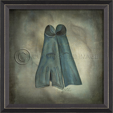 Scuba Gear Flippers Framed Artwork - By the Sea Beach Decor