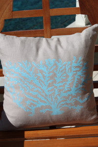 Magens Bay Light Blue Coral Pillow - By the Sea Beach Decor