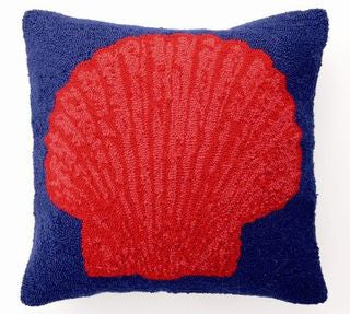 Red & Blue Scallop Shell Pillow - By the Sea Beach Decor