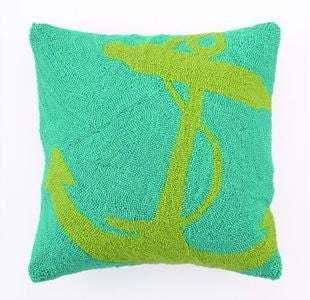 Green Nautical Anchor Hook Pillow - By the Sea Beach Decor