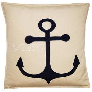 Outdoor Blue Anchor 20" Pillow - By the Sea Beach Decor