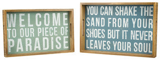 Box Sign Wooden Coastal Decor Tray Set - By the Sea Beach Decor