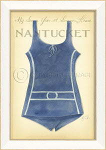 Vintage Swimwear Nantucket Framed Art - By the Sea Beach Decor