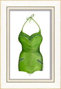 Classic Swimsuit Green Framed Art - By the Sea Beach Decor