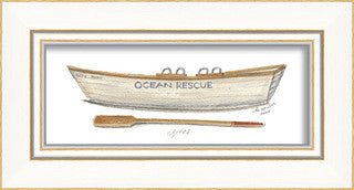 Beach Time Ocean Rescue Boat Framed Art - By the Sea Beach Decor