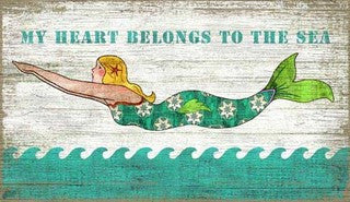 My Heart Belongs to the Sea Mermaid Wood Print - By the Sea Beach Decor