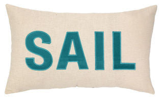 Embroidered SAIL Pillow - By the Sea Beach Decor