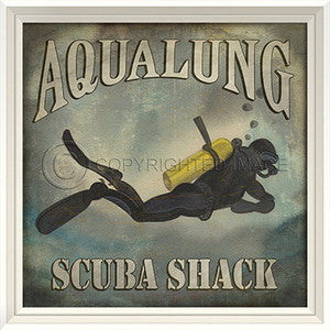 Beach Poster Aqualung Scuba Shack Framed Art - By the Sea Beach Decor