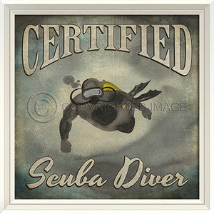 Beach Poster Scuba Diver Print Artwork - By the Sea Beach Decor