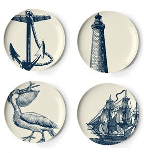 Scrimshaw Melamine Dessert/Appetizer Plate Set - By the Sea Beach Decor