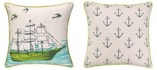 Tall Ship Printed Pillow - By the Sea Beach Decor