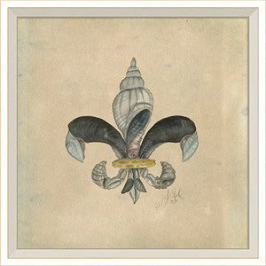 Seashell Fleur De Lis 1 Artwork Print - By the Sea Beach Decor