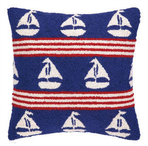 Salt Point Sailboats on Blue Hook Pillow - By the Sea Beach Decor