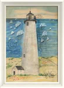 Lighthouse Great Point Nantucket Framed Art - By the Sea Beach Decor