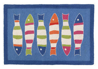 Blue Fish Picket Fence Hook Throw Rug - By the Sea Beach Decor