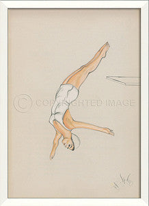 Diver in White Framed Art - By the Sea Beach Decor