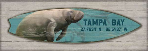 Surfboard Manatee Wood Print Artwork - By the Sea Beach Decor