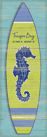 Surf City Vertical Seahorse Surfboard Artwork - By the Sea Beach Decor