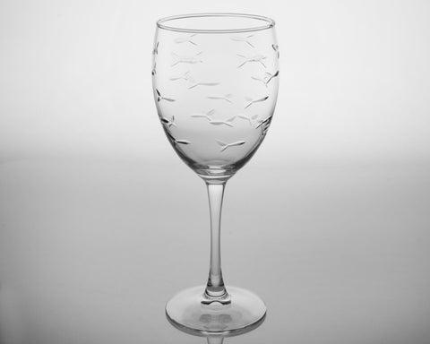 School of Fish Etched Large Wine Goblets - Set of 4