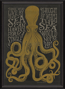 Coastal Poster Octopus Black Framed Art - By the Sea Beach Decor