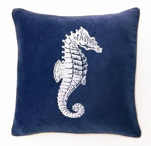 Lubec Velvet Seahorse 18” Pillow - By the Sea Beach Decor