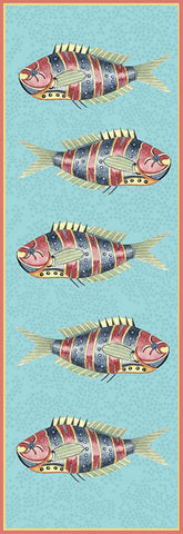 Very Fishy Blue Vertical Panel 1 Wood Print - By the Sea Beach Decor