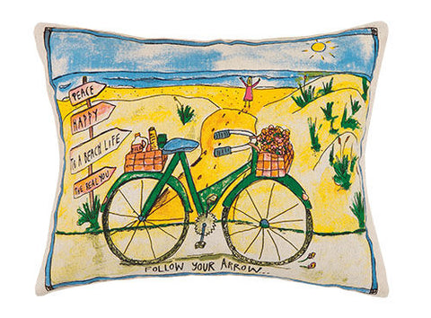 Beach Bike Printed Pillow - By the Sea Beach Decor