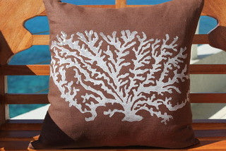 Magens Bay Cocoa Stony Coral Pillow - By the Sea Beach Decor