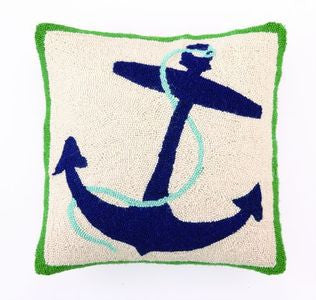 Blue Nautical Anchor Hook Pillow - By the Sea Beach Decor