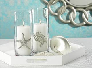 Silver Sealife Cylinder Candleholder - By the Sea Beach Decor