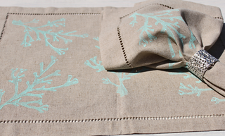 Turquoise Coral Linen Napkins - By the Sea Beach Decor