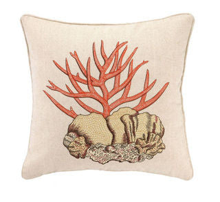 Stag Coral Embroidered Pillow