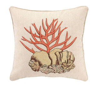 Stag Coral Embroidered Pillow - By the Sea Beach Decor