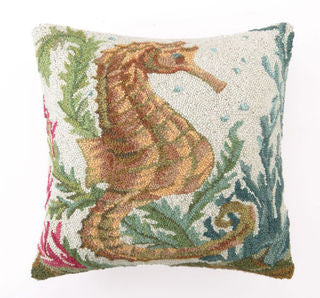 Old World Sealife Seahorse Hook Pillow - By the Sea Beach Decor