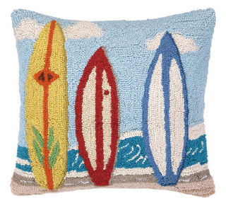 Surf City Surfboard Hook Pillow - By the Sea Beach Decor