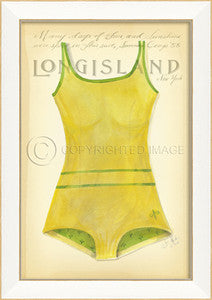 Vintage Swimwear Long Island Framed Art - By the Sea Beach Decor