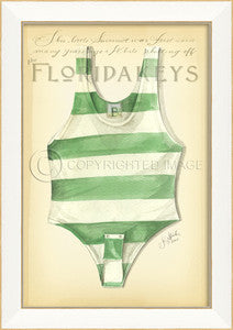 Vintage Swimwear Florida Keys Framed Art - By the Sea Beach Decor