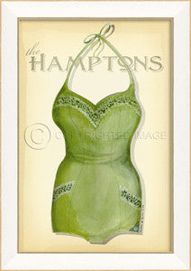 Vintage Swimwear Hamptons Framed Art - By the Sea Beach Decor