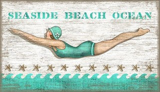 Retro Diver Wood Print - By the Sea Beach Decor
