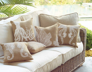 Rustic Beach Burlap Sealife Pillows