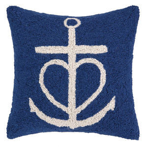 Blue Heart Anchor Hook Pillow - By the Sea Beach Decor