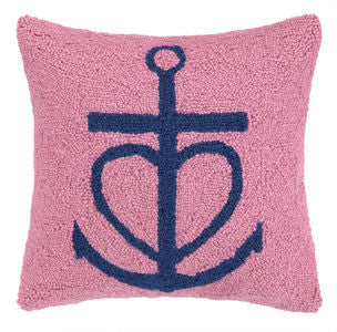 Pink Heart Anchor Hook Pillow - By the Sea Beach Decor