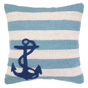 Blue Stripe Anchor Hook Pillow - By the Sea Beach Decor