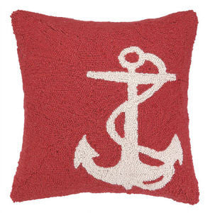 Red Anchor Coastal Hook Pillow - By the Sea Beach Decor